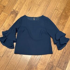 J. Crew Navy Ruffle Sleeve Blouse